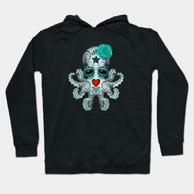 Blue Day of the Dead Sugar Skull Baby Octopus Hoodie by jeffbartels